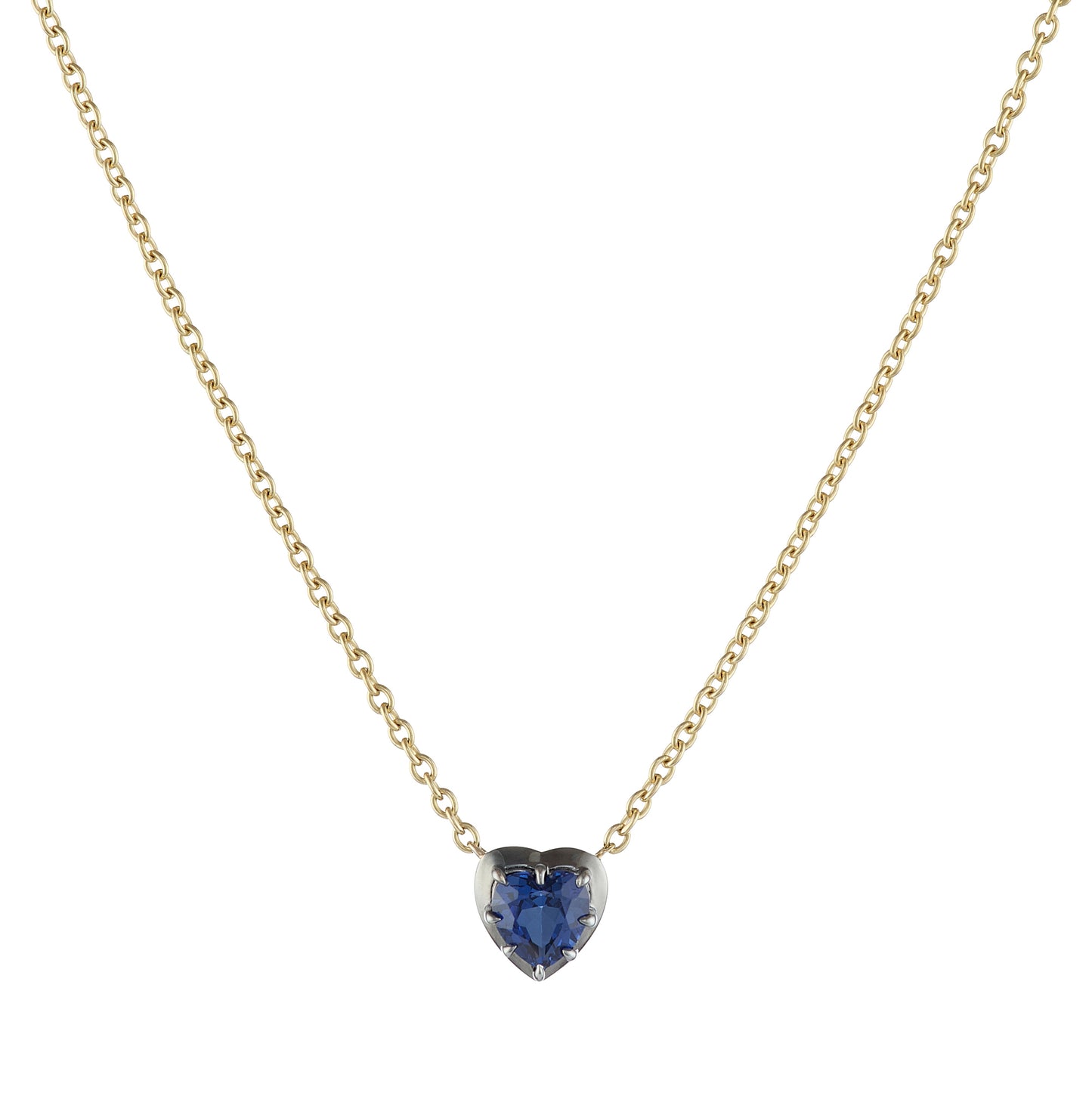 0.70CT Lab Blue Sapphire Scallop Heart Pendant Necklace - 9K Gold