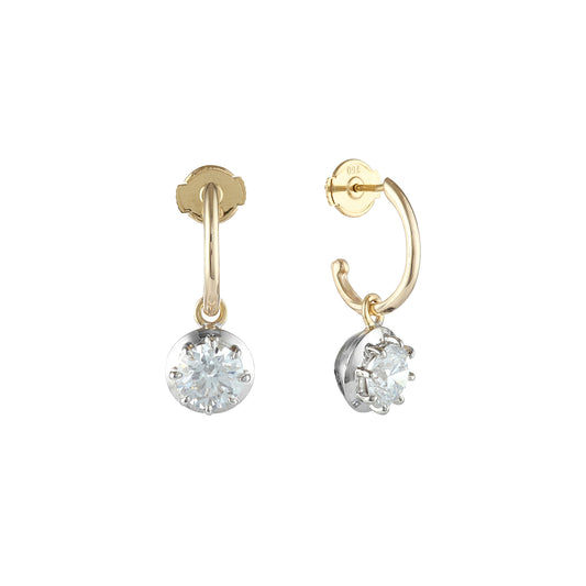 2CTW Lab Diamond Scallop Drop Earrings - 9K Gold