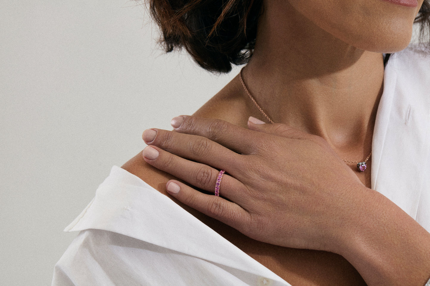 1CTW Lab Pink Sapphire ¾ Eternity Band - 9K Rose Gold